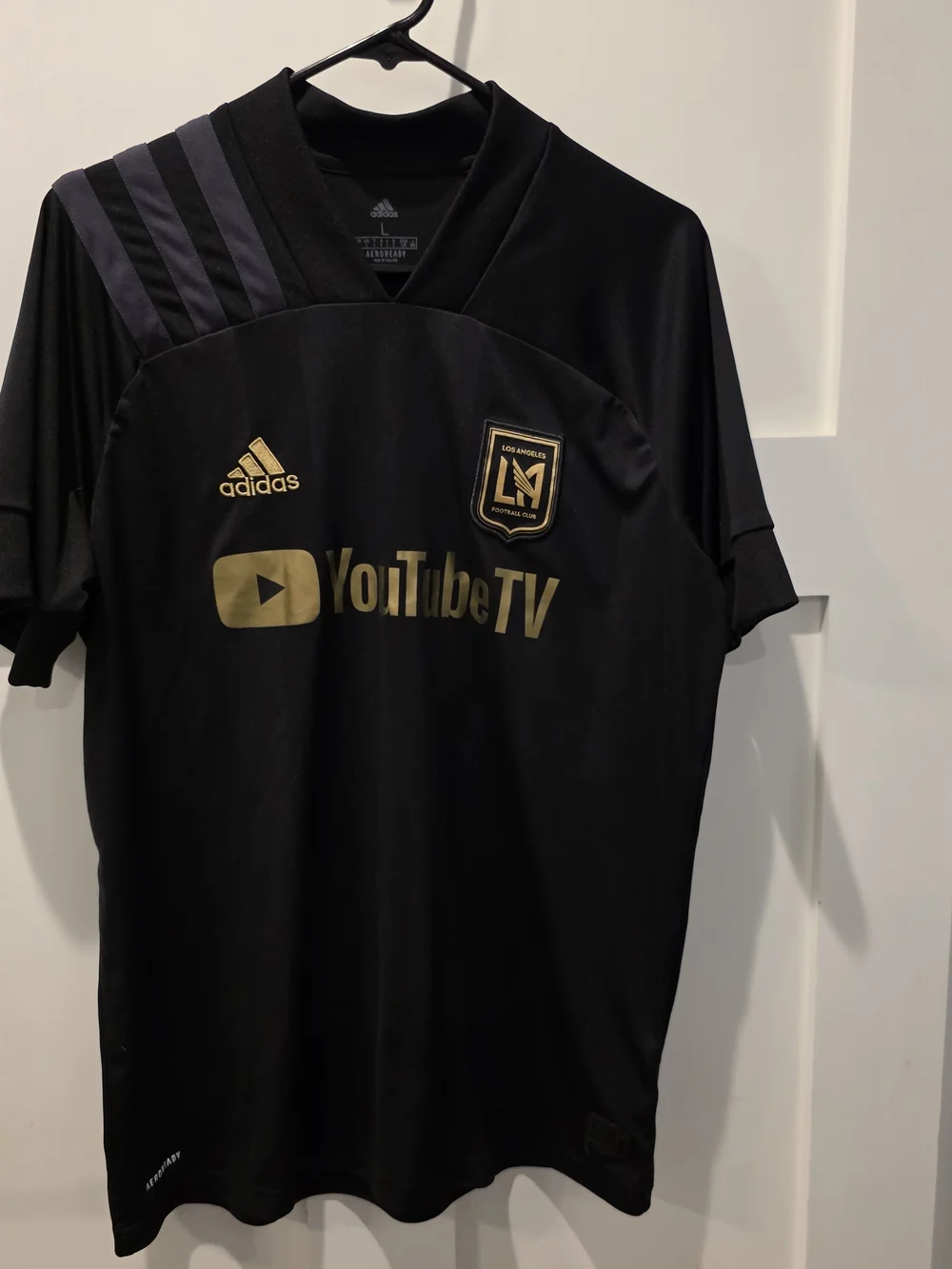 adidas Los Angeles FC LAFC Soccer Jersey AEROREADY YouTubeTV Black/Gold L